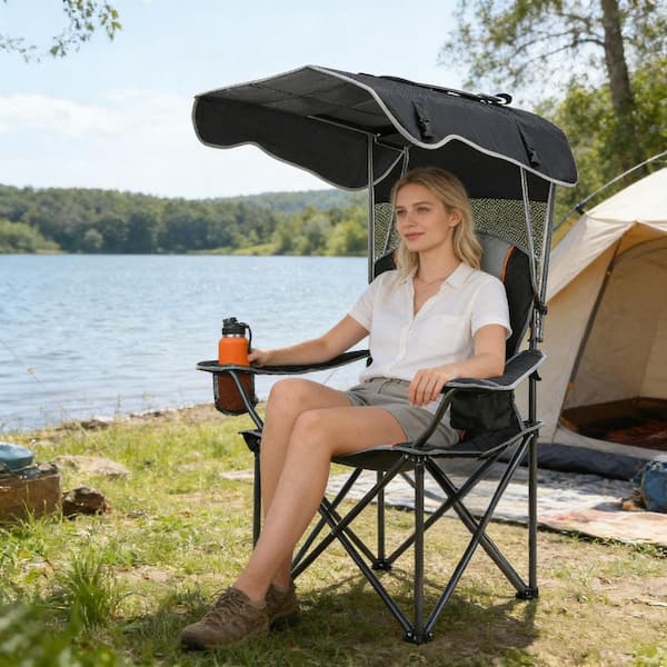 SEEUTEK Folding Camping Chair with Canopy, Outdoor Beach Chair w