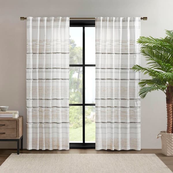 INK+IVY Nea Off White/Gray Cotton 50 in. W x 84 in. L Room Darkening (Single Panel)
