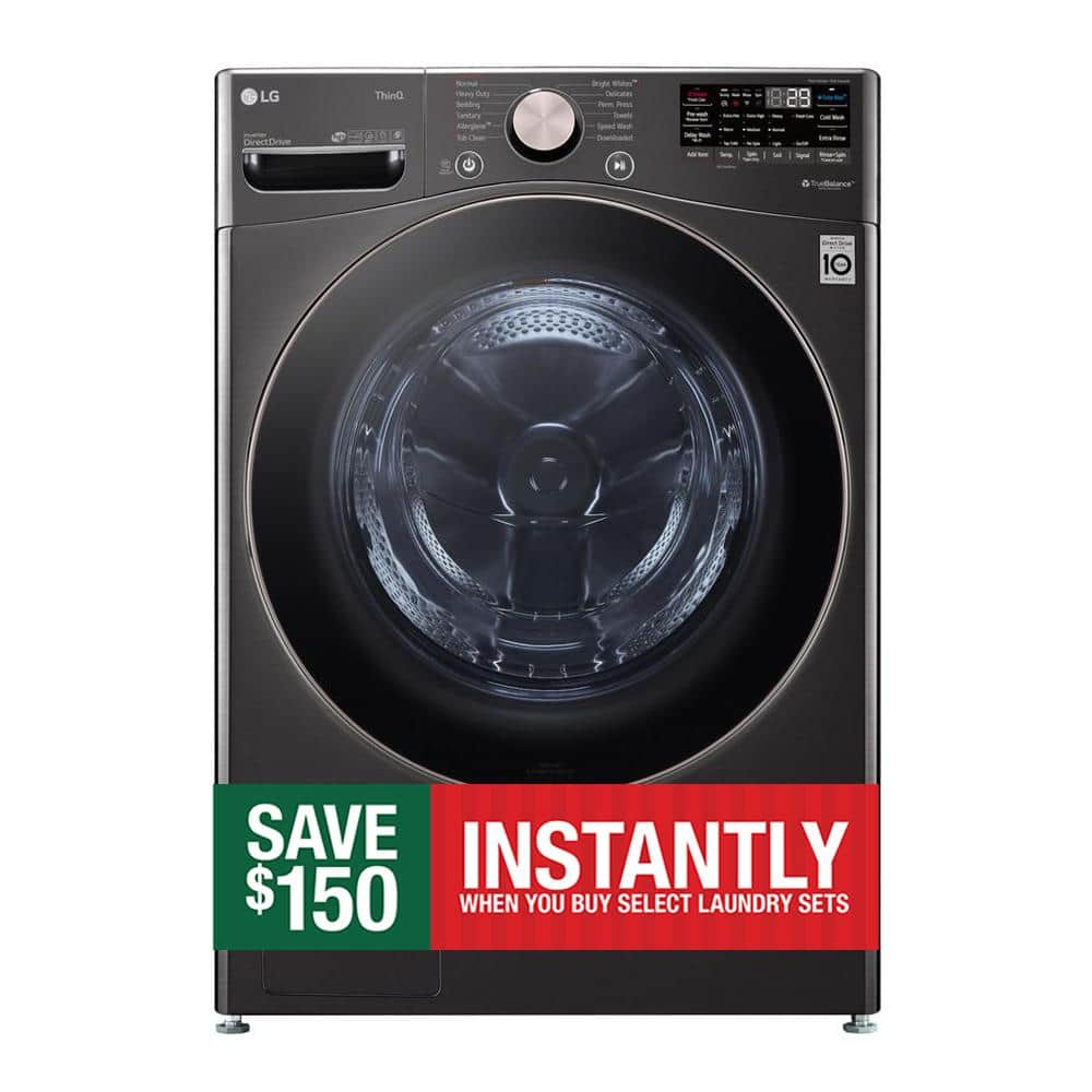 LG 4.5 Cu. Ft. Stackable SMART Front-Load Washer in Black Steel with Steam and TurboWash360 Technology