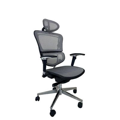52 in. Tall Gray Mesh Ergonomic Adjustable Office Chair with High Back, Headrest, Seat Slider, Aluminum Base and Back