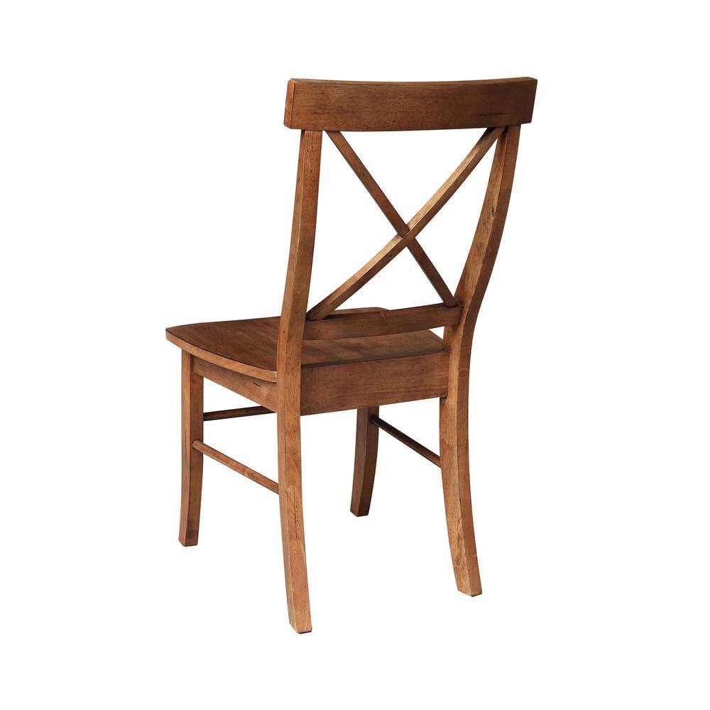 36" Distressed Oak Solid Wood Round Pedestal Table with 2 X-Back Chairs