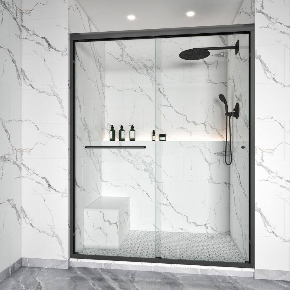 56-61 in. W x 76 in. H Double Sliding Framed Shower Door in Matte Black with 5/16 in. Clear SGCC Tempered Glass price history on PriceWatchPro