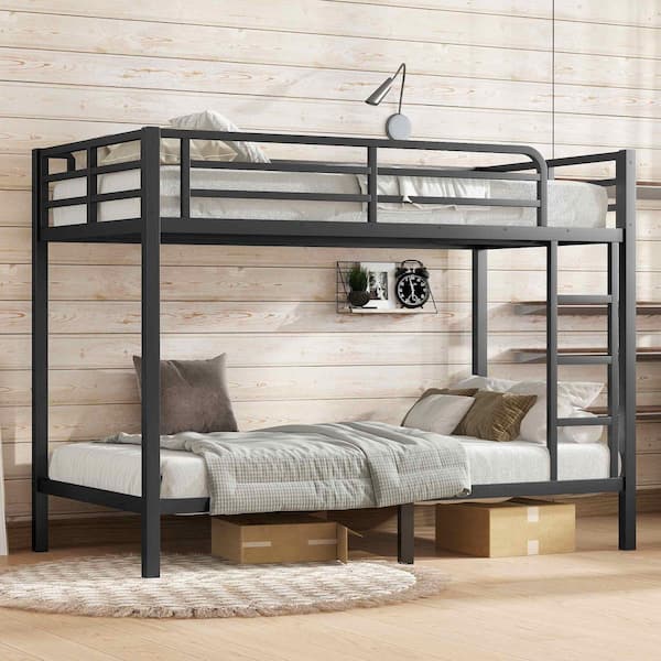 Black-1 Twin XL Over Twin XL Bunk Bed with Ladder