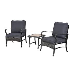 3-Piece Metal Square Outdoor Dining Set with Dark Gray Cushions