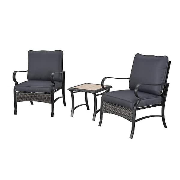 TOP HOME SPACE 3-Piece Metal Square Outdoor Dining Set with Dark Gray Cushions