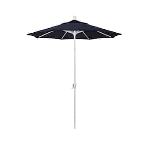 6 ft. Matted White Aluminum Market Patio Umbrella with Crank and Tilt in Navy Sunbrella