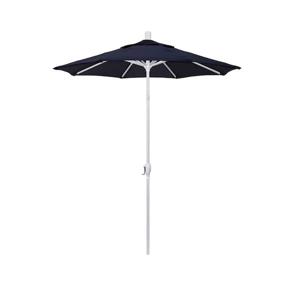 California Umbrella 6 ft. Matted White Aluminum Market Patio Umbrella with Crank and Tilt in Navy Sunbrella