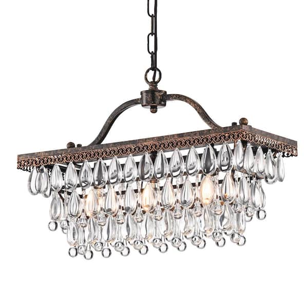 Old Bronze And Crystal 3 Light Chandelier 