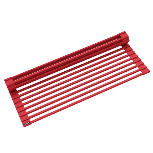 KRAUS Multipurpose Red Over-Sink Roll-Up Dish Drying Mat Rack
