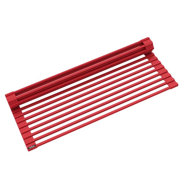 Kraus KRM-10RD Multipurpose Over-Sink Roll-Up Dish Drying Rack, Red