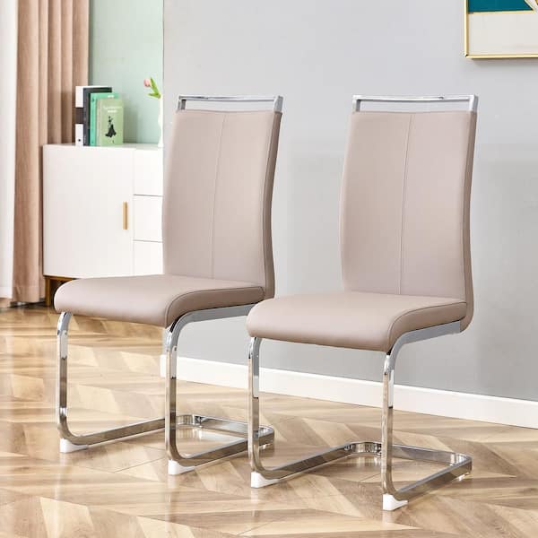 Taupe dining chairs with chrome legs hot sale