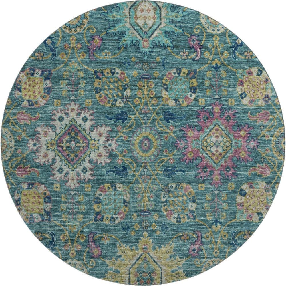 Mayfield Premium Machine Washable Abstract AMF2151 Teal 8 ft. x 8 ft. Round Rug price history on PriceWatchPro