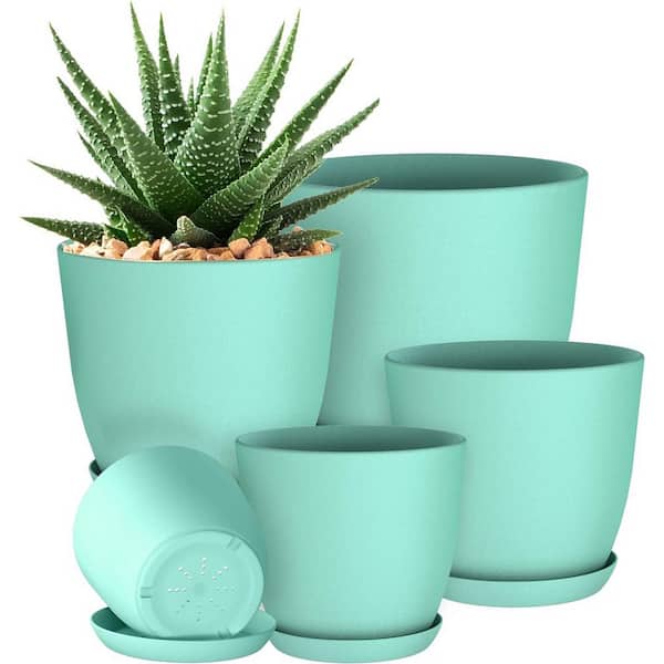 ITOPFOX Minimalist 7.1 in. L x 5.7 in. W x 5.9 in. H Aqua Plastic Round Indoor Planter (5-Pack)