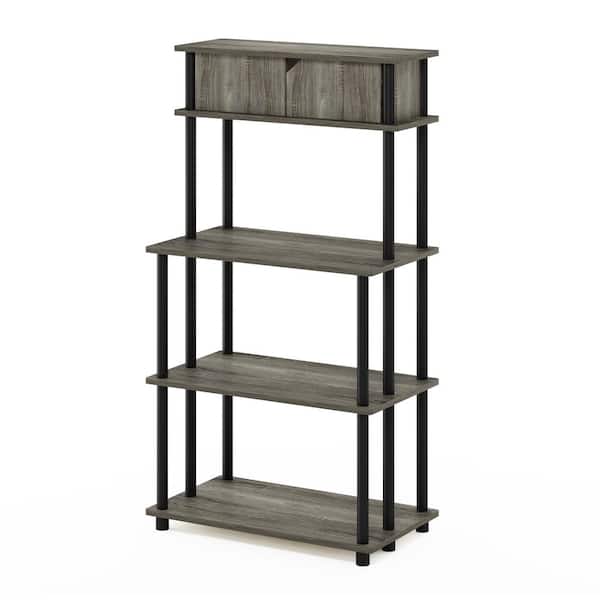 Furinno Turn-N-Tube French Oak Grey/Black Storage Shelf with Top Cabinet
