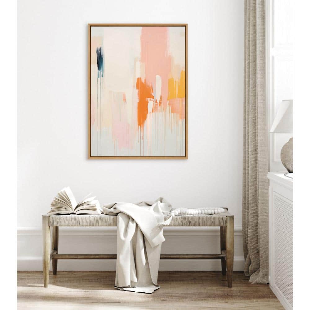 Large Multicolor Abstract Canvas Print with Natural Frame