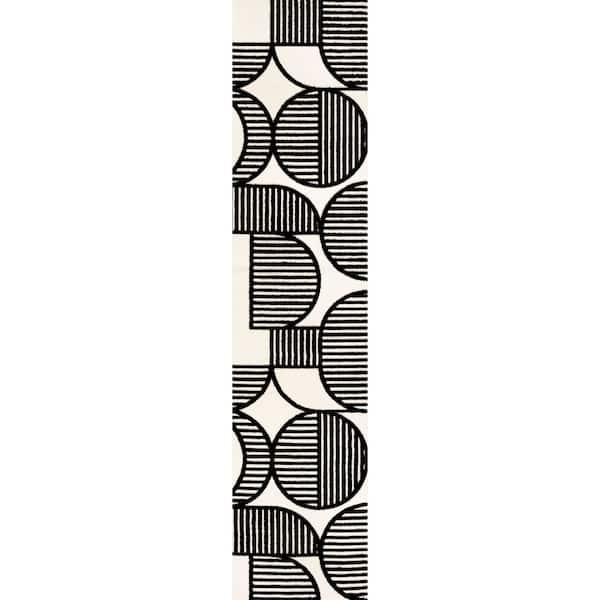 Nordby High-Low Geometric Arch Scandi Striped Black/White 2 ft. x 8 ft. Runner Rug