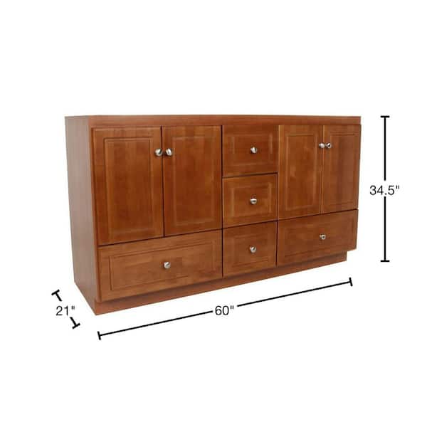 Ultraline 60 in. W x 21 in. D x 34.5 in. H Vanity for Double Basins Cabinet Only in Natural Alder Ultraline 60 in. W x 21 in. D x 34.5 in. H Vanity for Double Basins Cabinet Only in Natural Alder