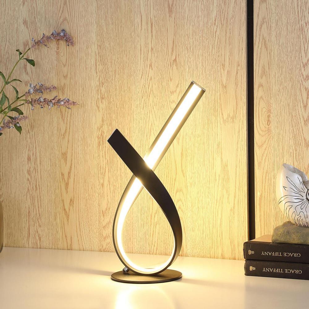 17" Black Metal Abstract Ribbon Bow LED Table Lamp