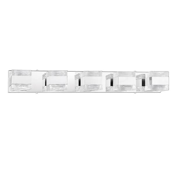 Kendal Lighting CUBIX 35 in. 5 Light Chrome, Clear Vanity Light with Clear Glass Shade