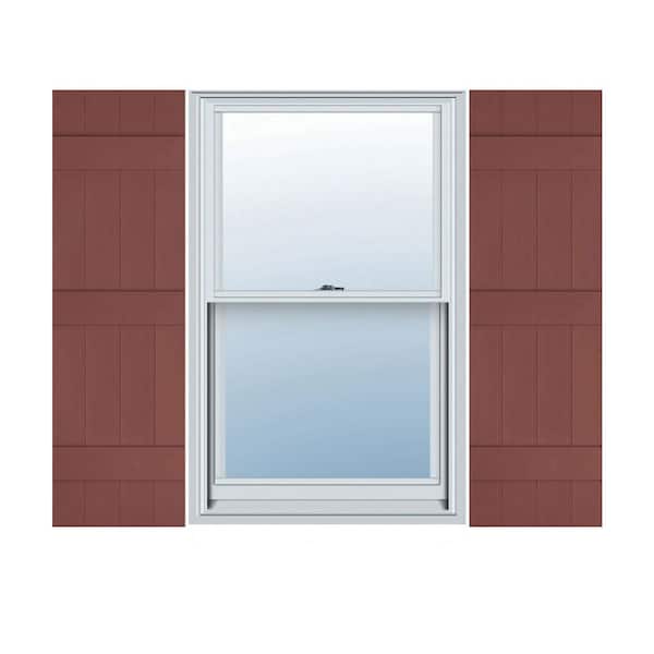 Ekena Millwork 14 in. x 79 in. Lifetime Vinyl Custom Four Board Joined Board and Batten Shutters Pair Burgundy Red