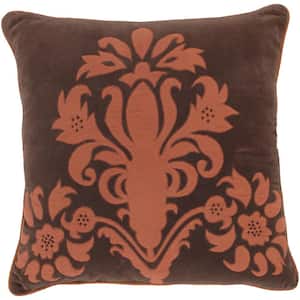 Elegant Brown Floral Polyester 18 in. x 18 in. Throw Pillow