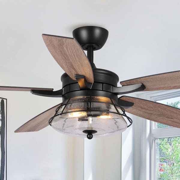 Parrot Uncle Antone 52 in. Indoor Industrial Downrod Mount Black Ceiling Fan with Light Kit and Remote Control
