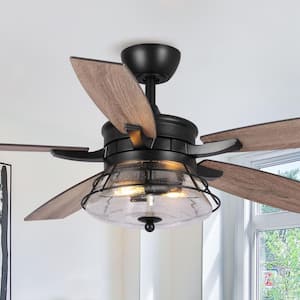 Antone 52 in. Industrial Downrod Mount Black Ceiling Fan with Remote Control and Light Kit