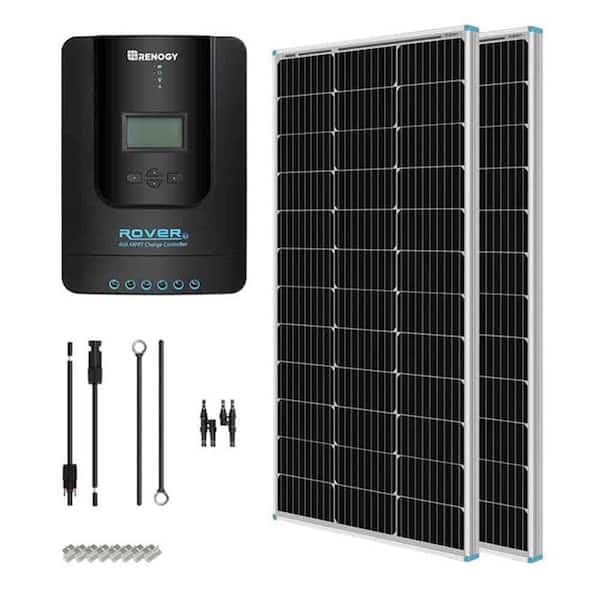 200-Watt Solar Starter Kit, 2 Pcs 100W 12V Rigid Monocrystalline Solar Panel & 40A MPPT Rover Charge Controller Off-grid