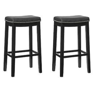 Concord 32 in. Black Backless Wood Bar Stool with Black Faux Leather Seat Set of 2