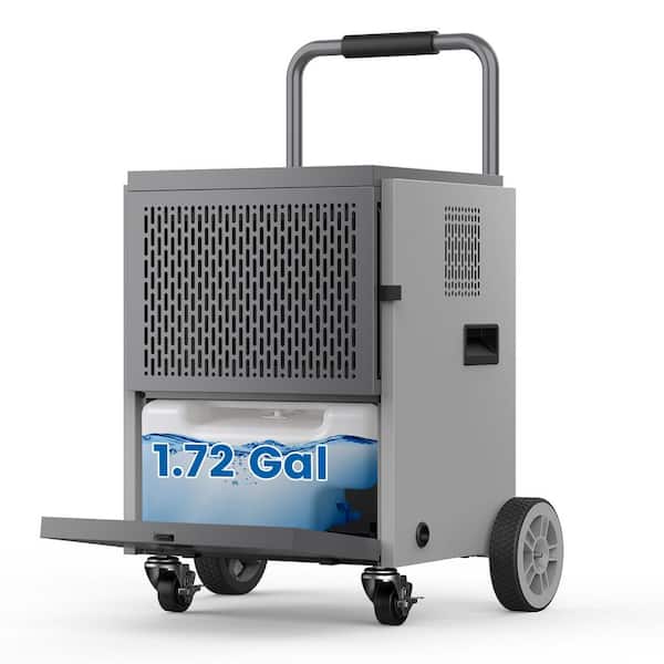 100 pt. 6,500 sq. ft. Commercial Dehumidifier for Basement in Gray, with Bucket, Drain Hose, Industial Use, Metal Case