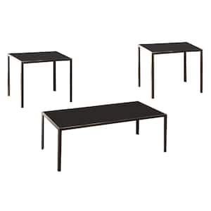 44 in. Black Rectangle Glass Top 3 Piece Coffee Table and End Table with Glass Top