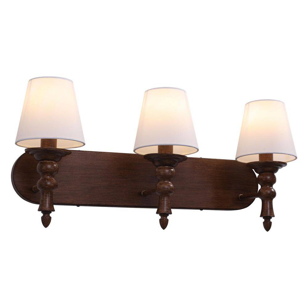 25.2 in. 3-Light Brown Vanity Light Fixture Farmhouse Wall Sconces with White Fabric Shades for Bathroom Bedroom Hallway price history on PriceWatchPro