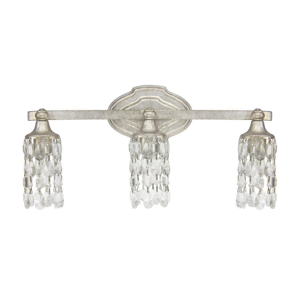 Blakely 20.5 in. W x 10 in. H x 6 in. E 3-Light Antique Silver Vanity Light with Crystal Shades price history on PriceWatchPro