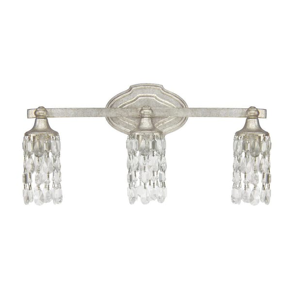 Blakely 20.5 in. W x 10 in. H x 6 in. E 3-Light Antique Silver Vanity Light with Crystal Shades