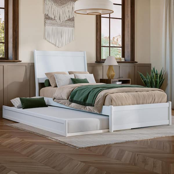 AFI Casanova White Solid Wood Frame Twin XL Platform Bed with Panel Footboard and Twin XL Trundle