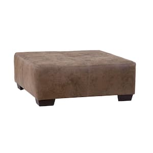 Transitional Brown Polyester Square Ottoman with Nail Head Accents