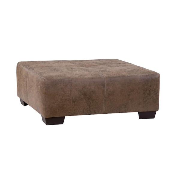 American Furniture Classics Transitional Brown Polyester Square Ottoman with Nail Head Accents