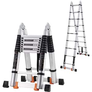 18.5 FT Aluminum Telescoping Ladder, Adjustable Folding Extension Ladder A Frame 9+9 FT Step Ladders 330lb Load Capacity