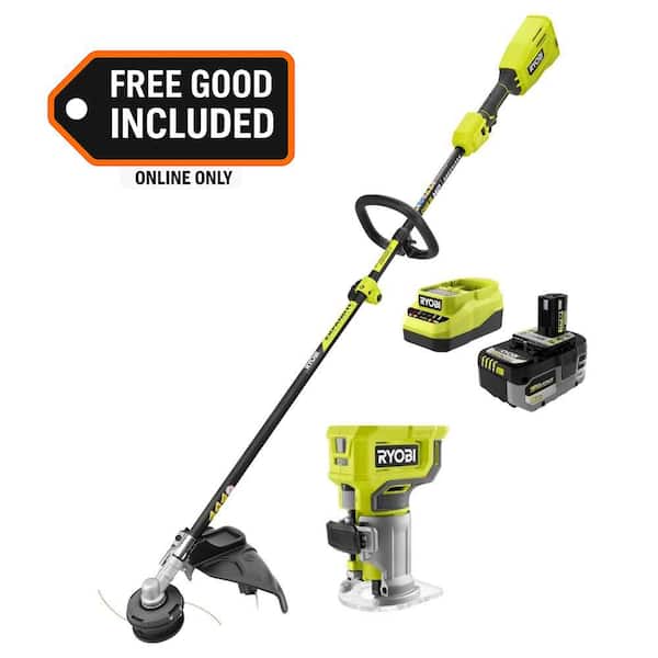 ONE+ HP 18V Brushless 15" Attachment Capable String Trimmer w/ 6.0 Ah Battery, Charger, & FREE ONE+ 18V Compact Router