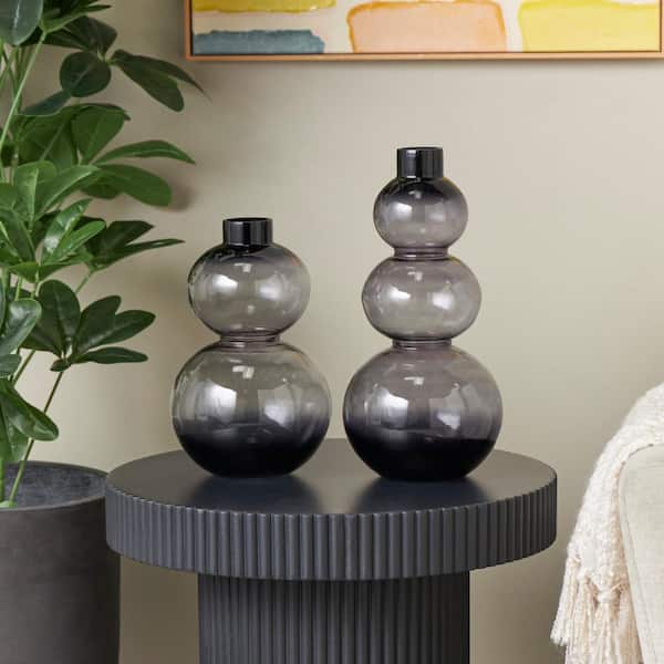 Litton Lane Black Ombre Bubble Glass Decorative Vase (Set of 2)