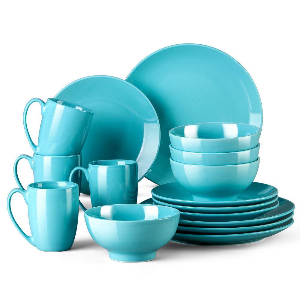 LOVECASA Sweet 16-Piece Light Blue Porcelain Dinnerware Sets (Service ...