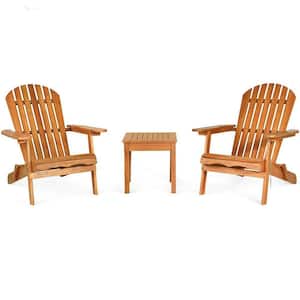 Natural Finish Folding Wood Adirondack Chair with Side Table (3-Pack)