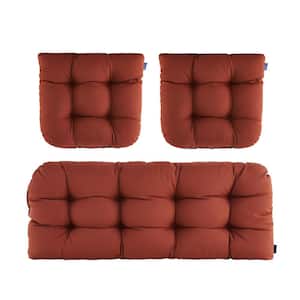 3Piece Outdoor Chair Cushions Loveseat Outdoor Cushions Set Wicker Patio Cushion for Patio Furniture, Brick Red H4"xW19"
