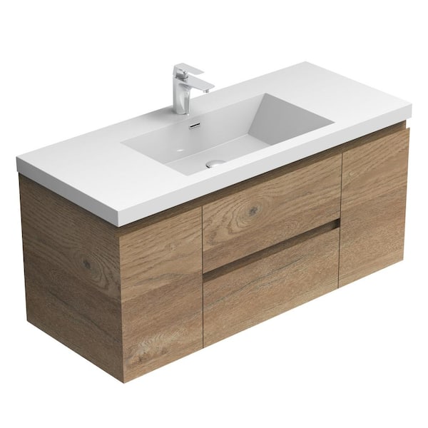 Newport 46.9 in. W x 19.5 in. D x 20.5 in. H Single Sink Bath Vanity in Oak with White Resin Top