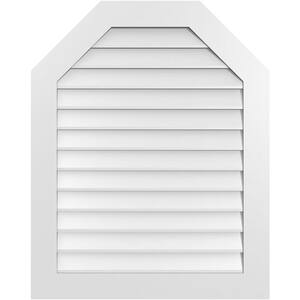 32 in. x 40 in. Octagonal Top Surface Mount PVC Gable Vent: Decorative with Standard Frame