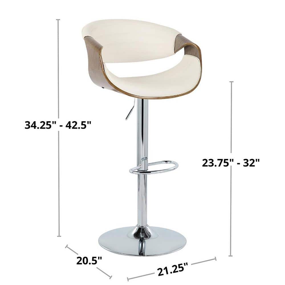 White Adjustable Swivel Bar Stool with Chrome Frame