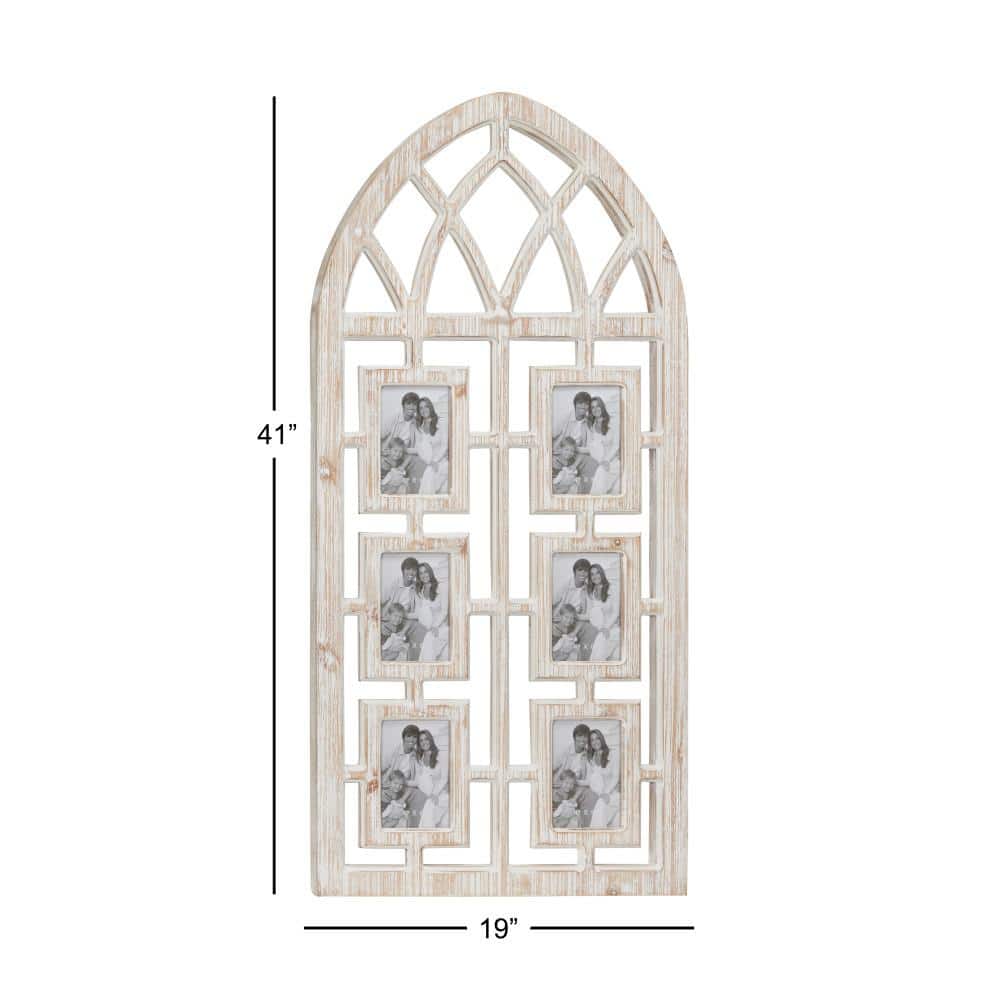 Whitewashed Vintage Cathedral Arch Wood Photo Frame 19" x 41"