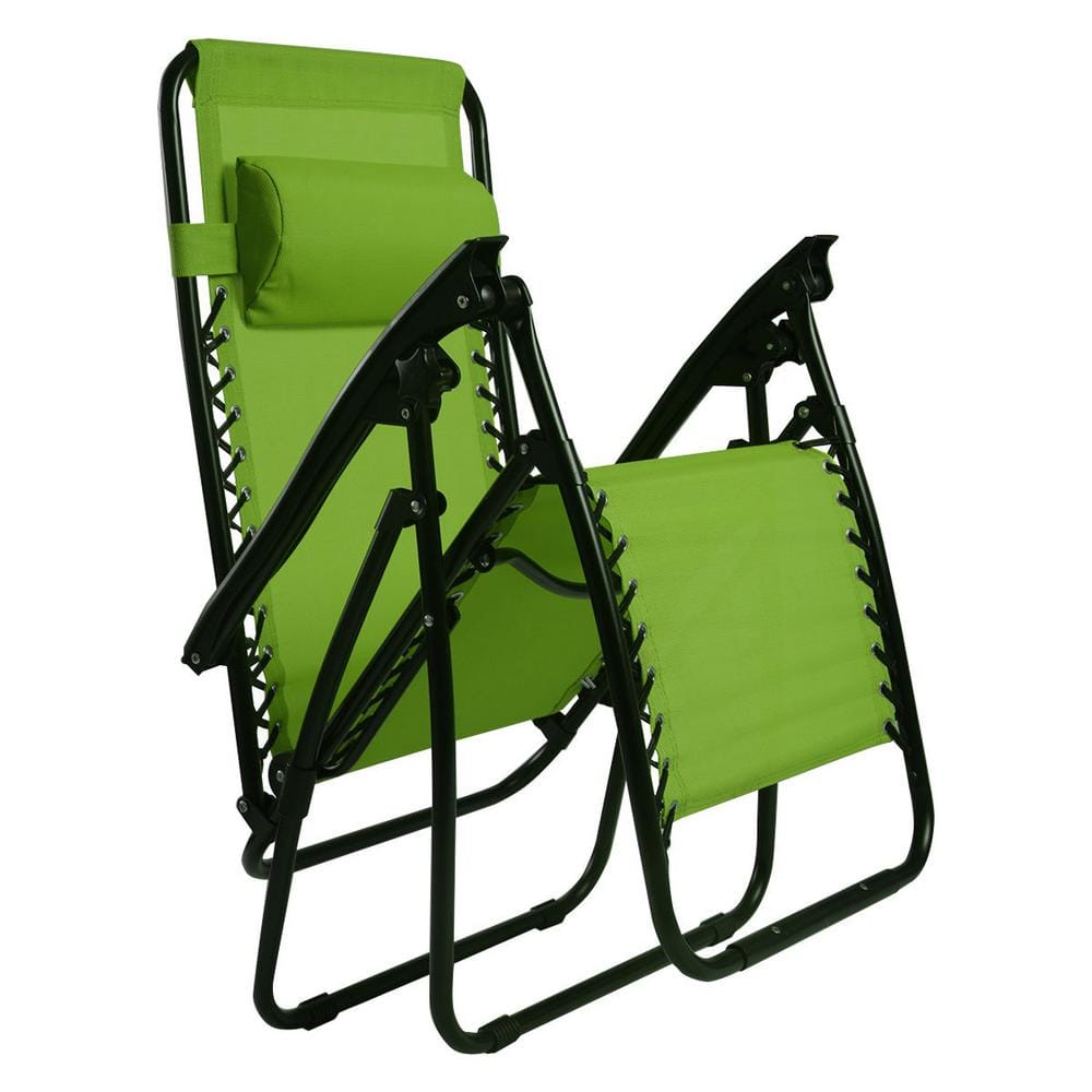 Green Steel Zero Gravity Reclining Lounge Chair with Cup Holder