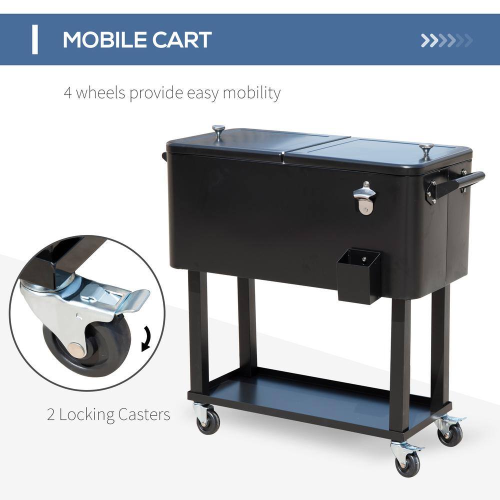 Black Steel 80 Quart Rolling Cooler Cart with Wheels
