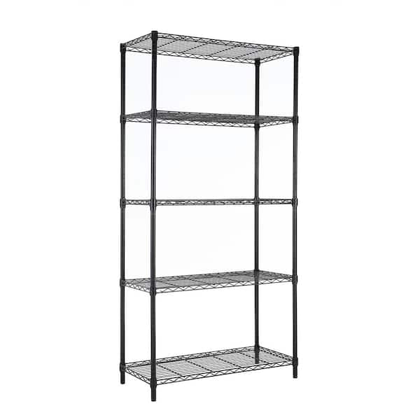 5-Tier Steel Wire Shelving Unit Black Coating Finish